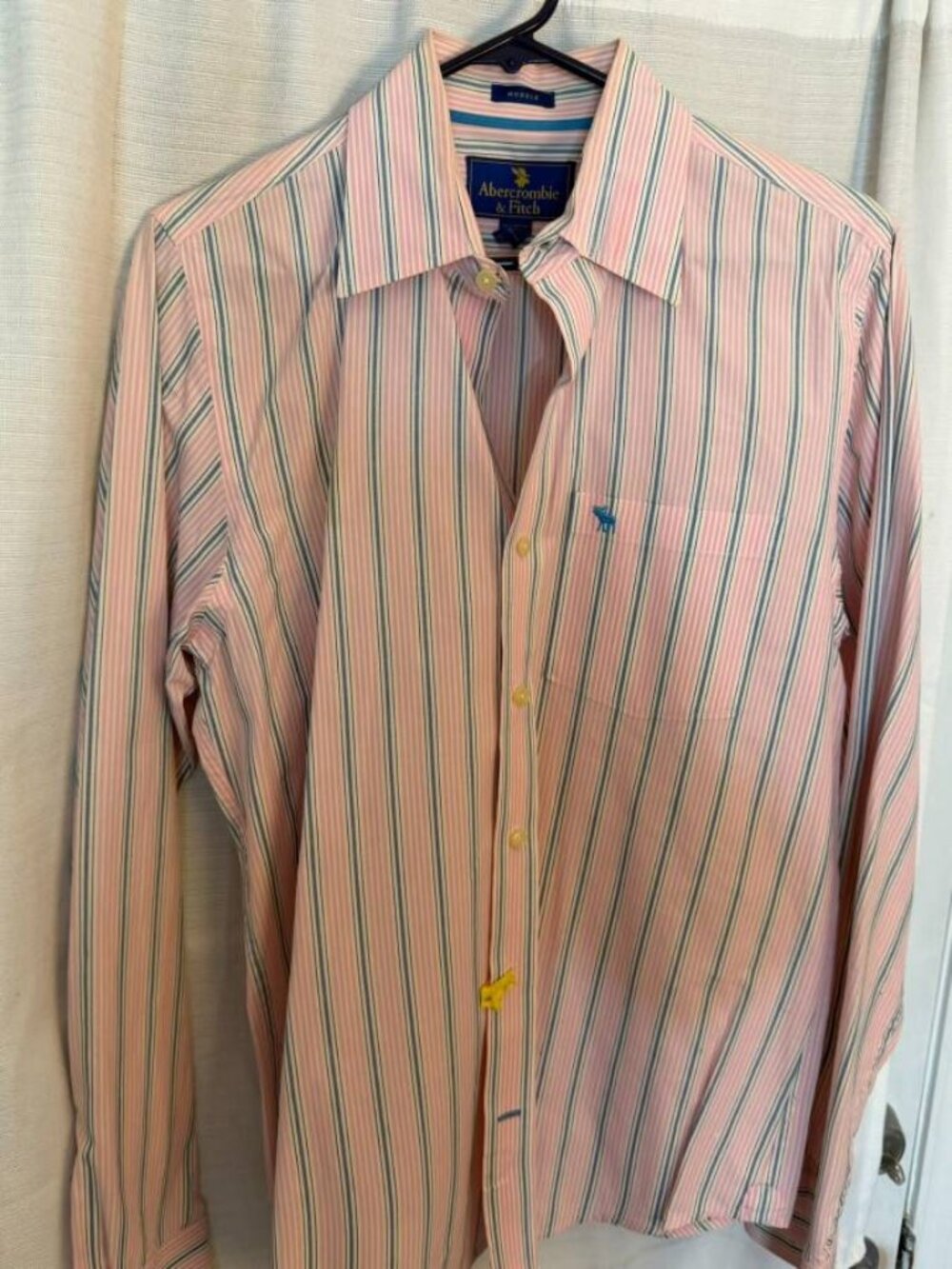 Abercrombie & Fitch - Shirt - Medium - Pink w/ Blue Stripes